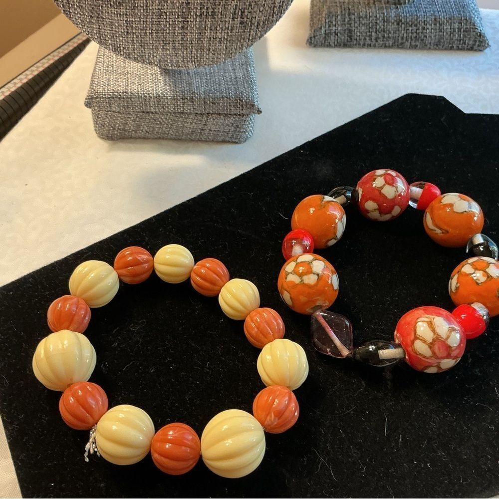 Set of 2 Orange and Cream Colored Stretch Bracelets